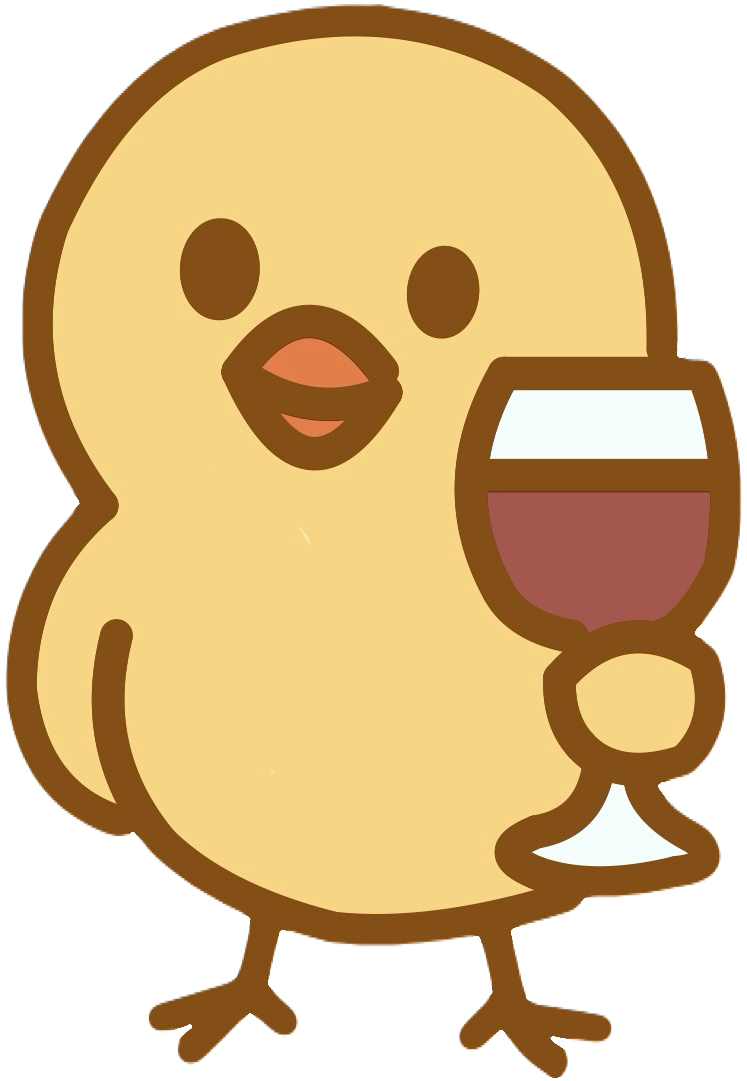 赤ワインを持ったピヨ