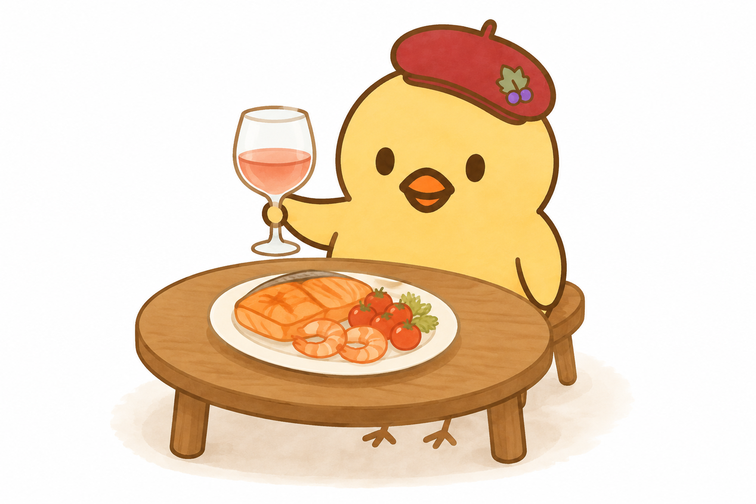 ロゼワインのペアリングを楽しむピヨ